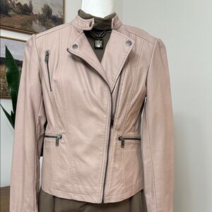 Women's Pink Faux Leather Moto Jacket